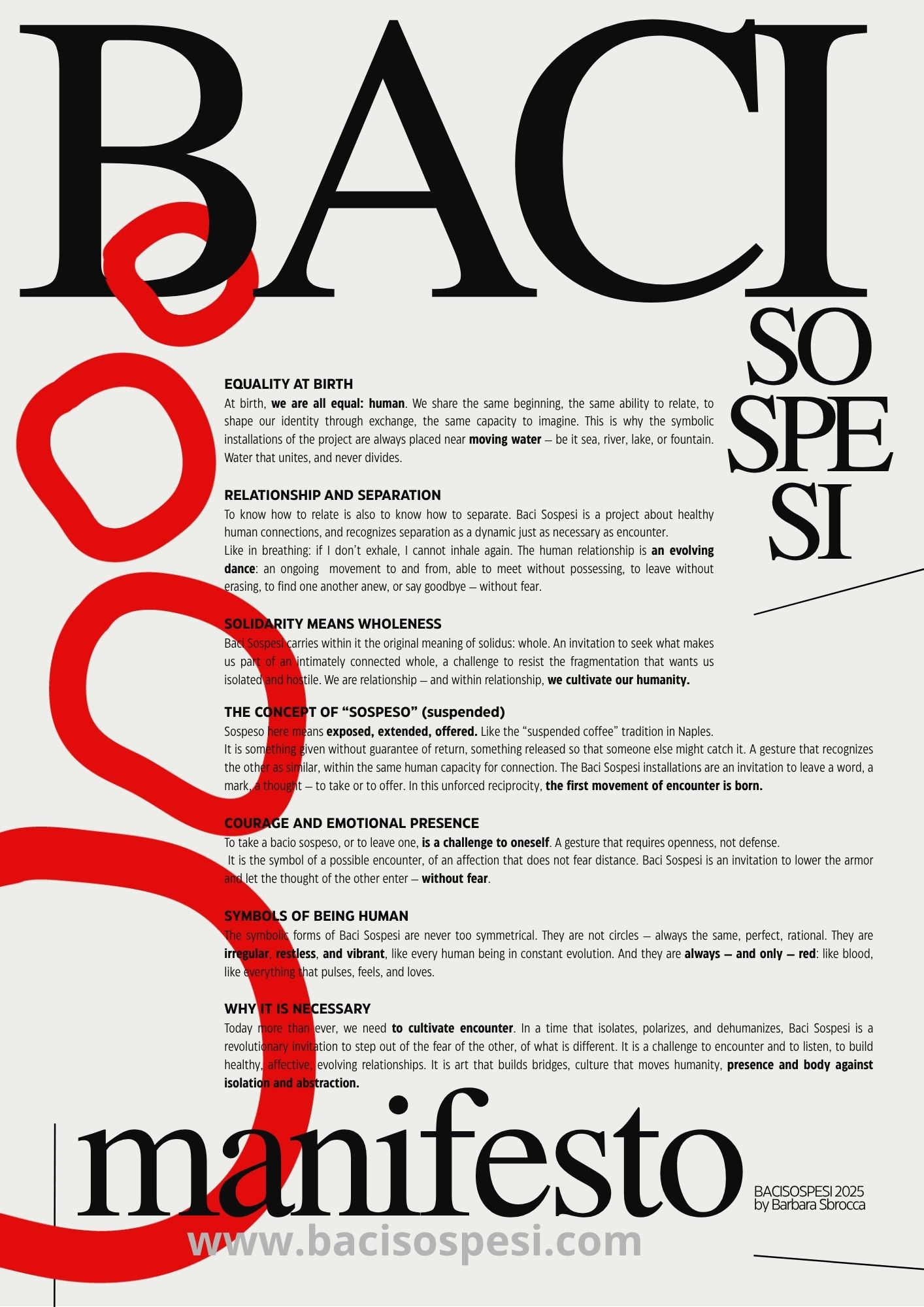 The Baci Sospesi manifesto in English