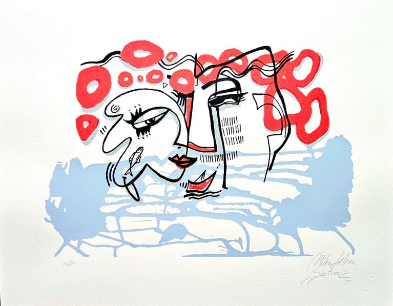 Baci Sospesi screenprint by Barbara Sbrocca and Abílio Febra, signed and numbered